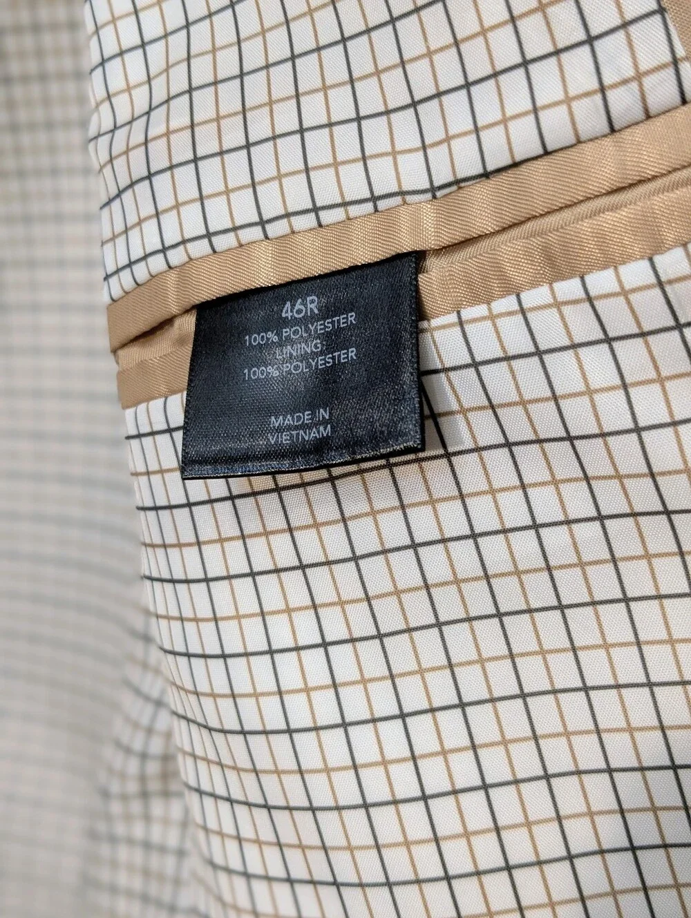 Saddlebred Blazer Men's 46R Beige Cream Polyester 2 Button Sport Coat Jacket